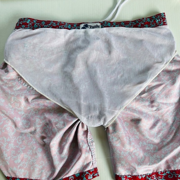 Trunks Surf n Swim Red Turquoise Lace Up Pockets Summer Pants Shorts Size L - Picture 7 of 11